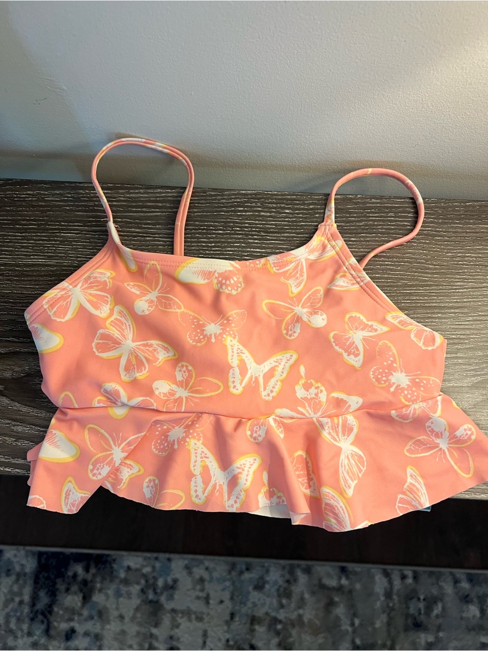 OshKosh B'gosh Peach Butterfly Ruffle Swim Top Girl Size 8